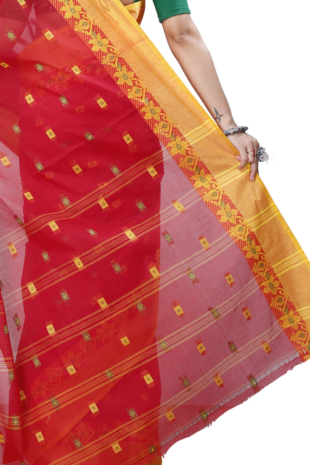 Red Pure Cotton Ramala Tant Saree (958)